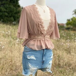 Chiffon Lace-Trim Top